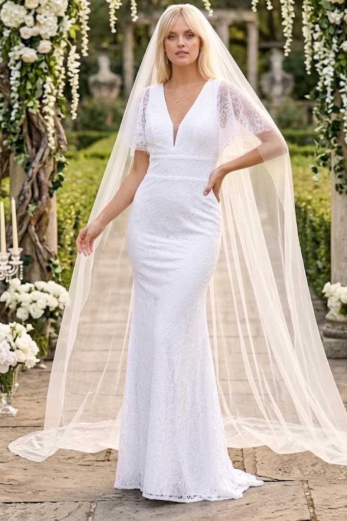 Eva USA 3420 Bridal Long Gown – Wing Sleeve Lace Wedding Dress
