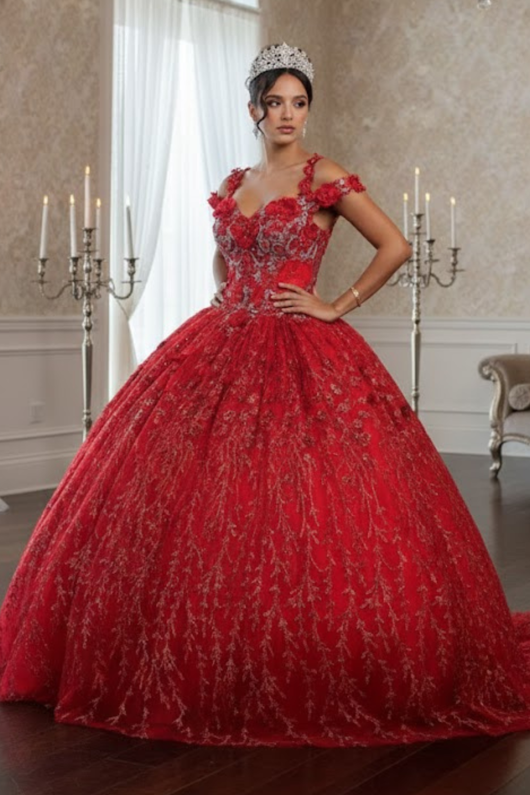 chinese dress ladies Off Shoulder Tulle 3D Flowers Corset Red Quinceanera Dresses for Sweet main image 0