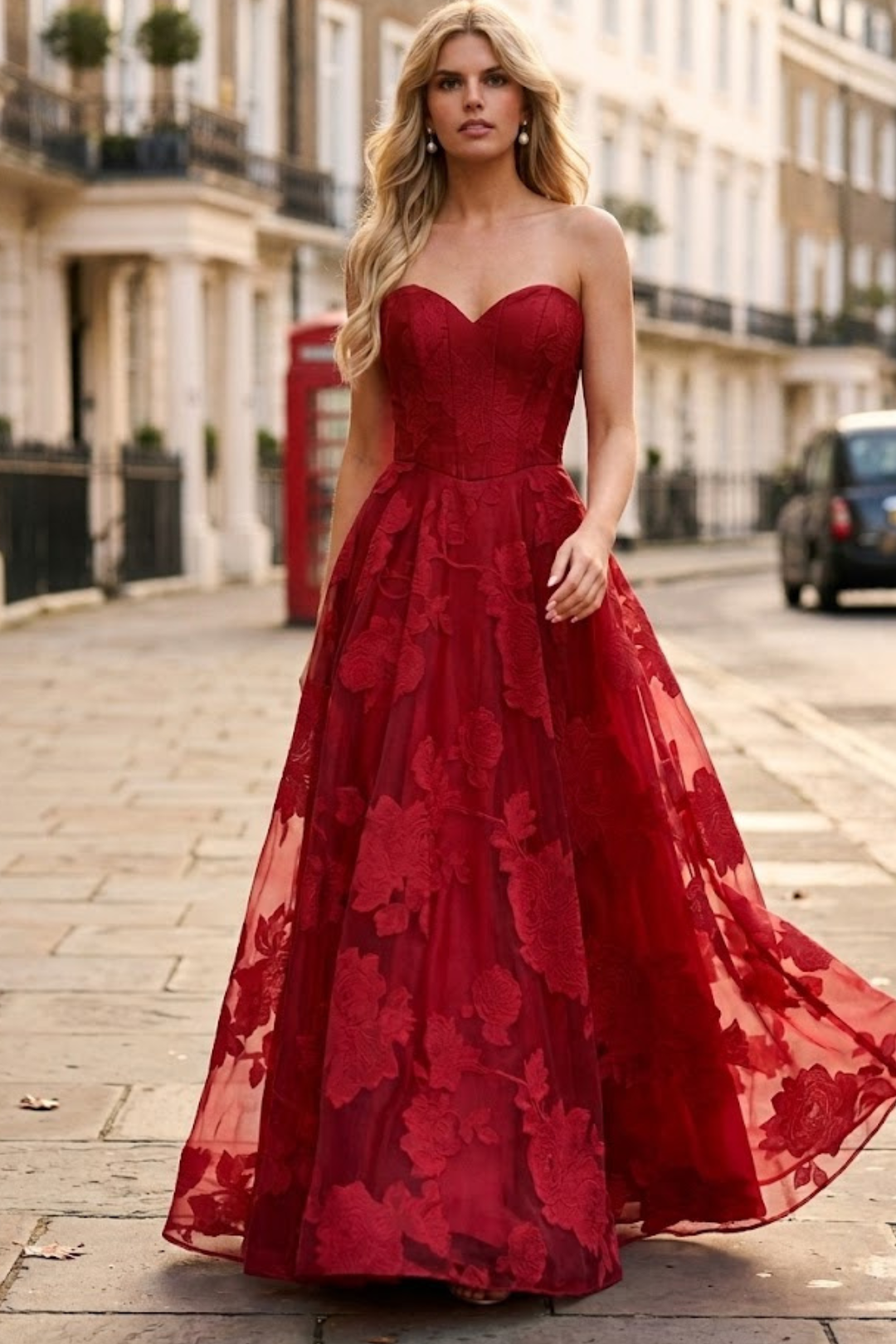 Strapless Floral Organza A-line Gown with Corset Bodice Sweetheart Formal Prom Dress by Jovani 47327