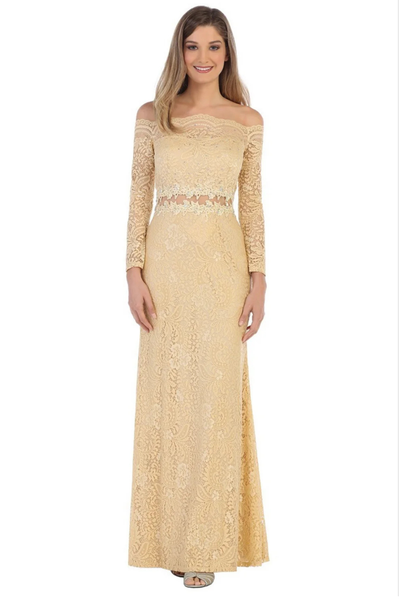 Eva USA 3287 Long Off-Shoulder Formal Lace Evening Party Dress