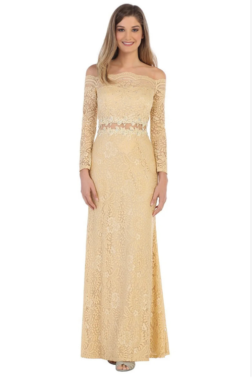 Eva USA 3287 Long Off-Shoulder Formal Lace Evening Party Dress