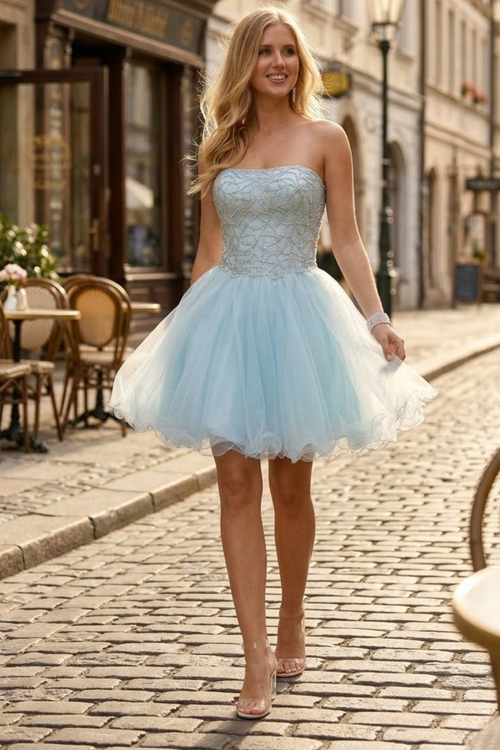 Clearance Terani Couture 231P0565 Elegant Homecoming Prom Strapless Beaded Evening Tulle Dress