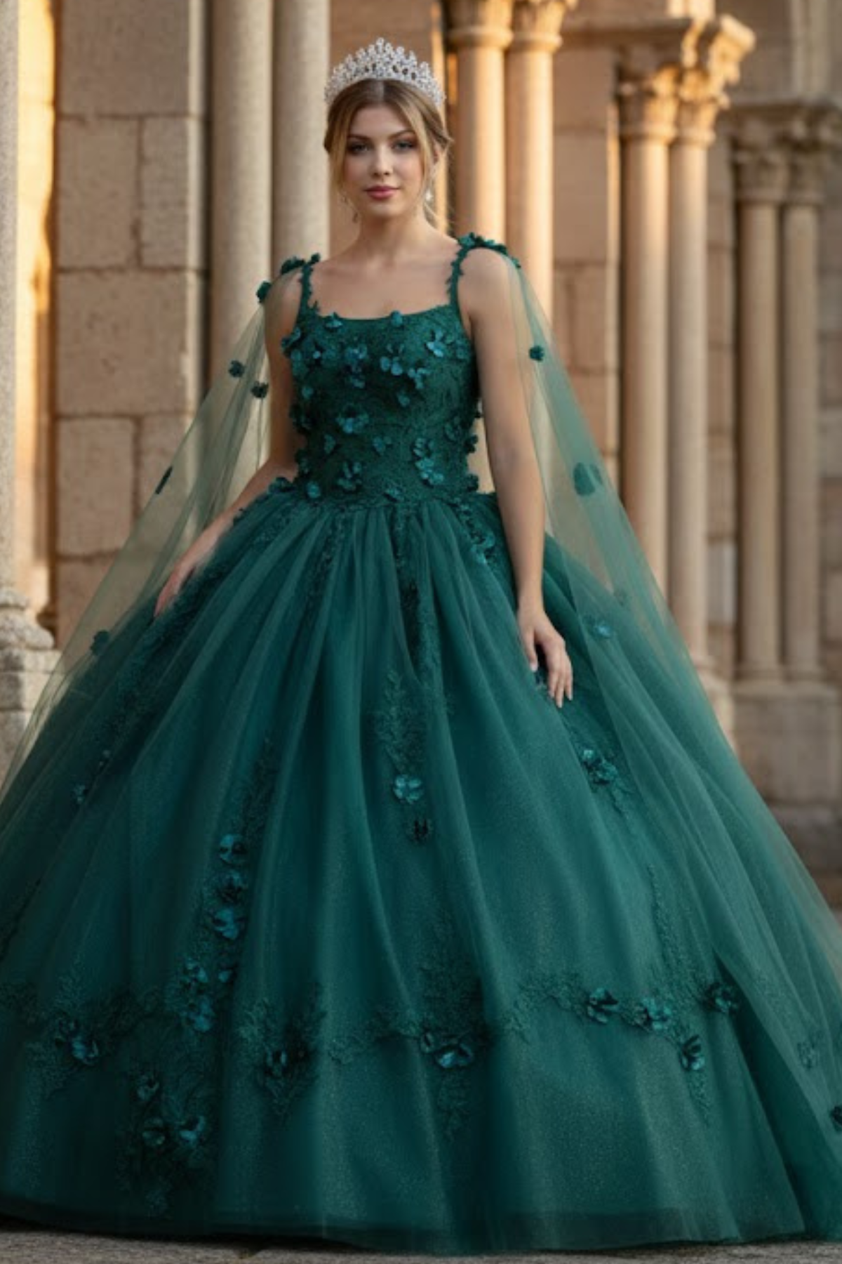 Quinceanera Dress Ball Gown Cape Sleeve 3D Floral and Plus Size