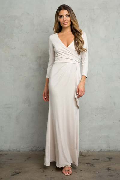 Black Funeral Dress for Women V-neck 3/4 Sleeve Ankle Length Gown