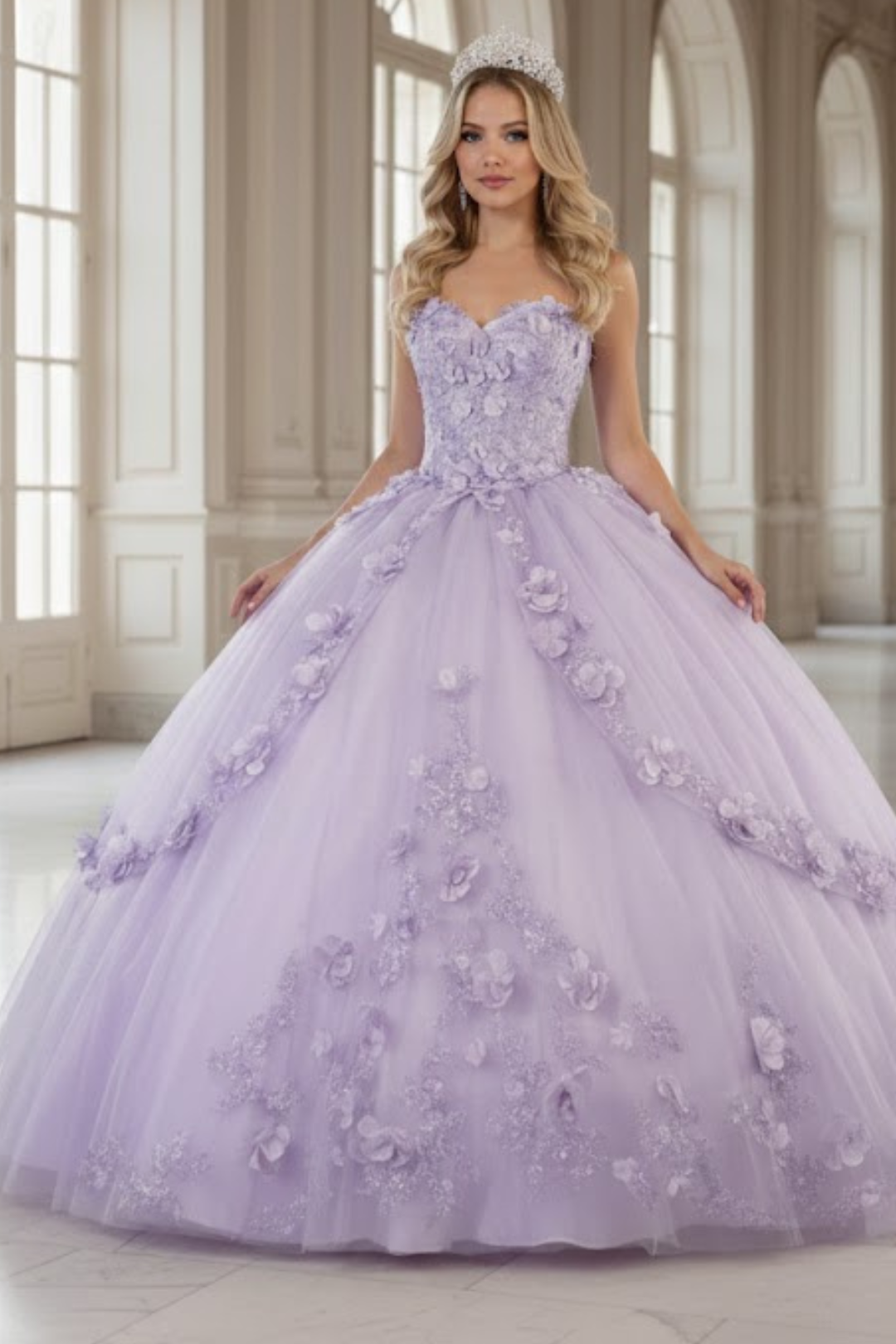 Strapless Sweetheart Floral Applique Ball Gown