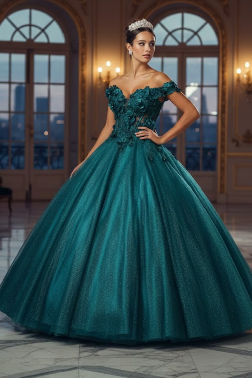 Sweet 16 Birthday Party Dress in Hunter Green Style Ball Gown