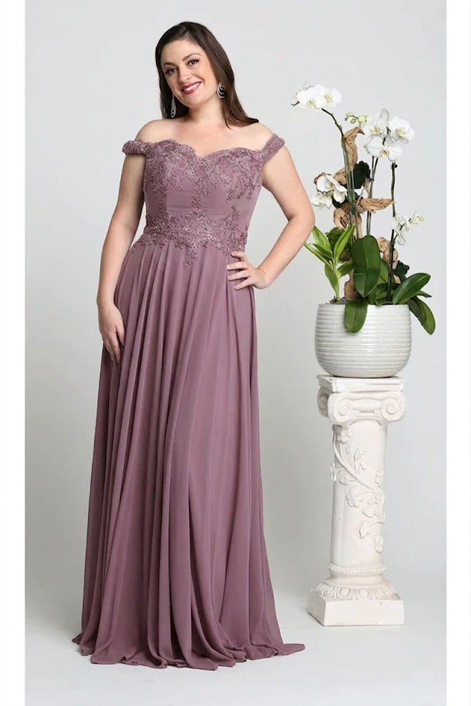 Long Evening Gown Embroidered Off Shoulder Gown & Plus Size MQ1644