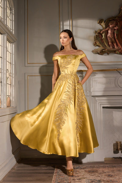 Terani Couture 252C5004 Elegant Cocktail Prom Off-Shoulder Evening Matte Satin Dress