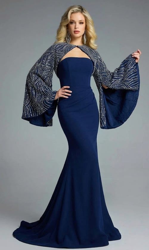 Jovani 44254 - Strapless Gown with Embellished Cape