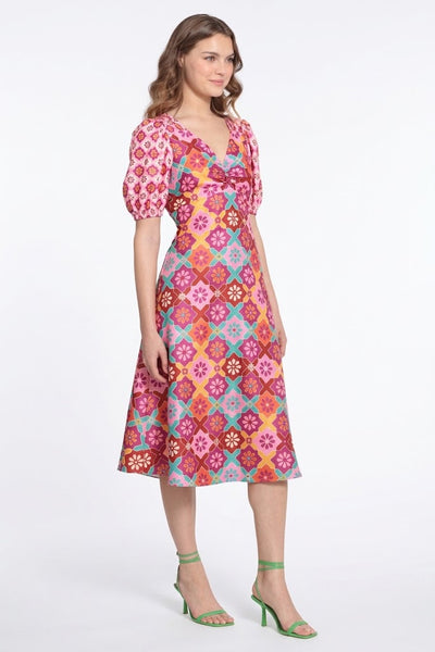 Donna Morgan D8308M Soft Wht Pink Floral Short Sleeve A-Line Long Dress