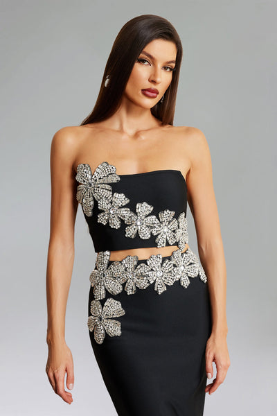 Bella Barnett Eleganza Flowers With Diamonds Bandage Formal Evening Two-piece Set