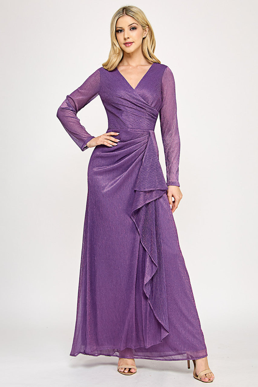 purple mesh long sleeve dress Long Sleeve Embellished Mesh Maxi Dress Purple