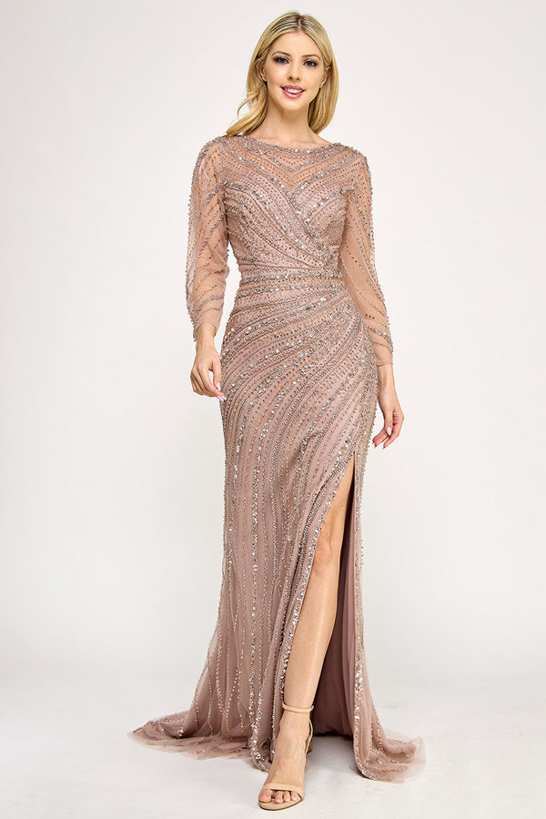 Lenovia Rose Gold Long Formal Dresses