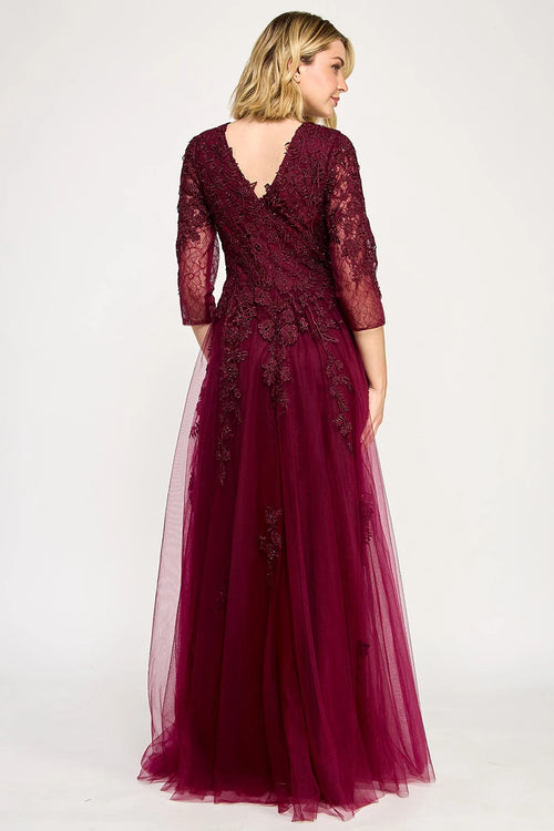 Lenovia 8370 Embroidered Illusion Mesh and Lace Applique Dress