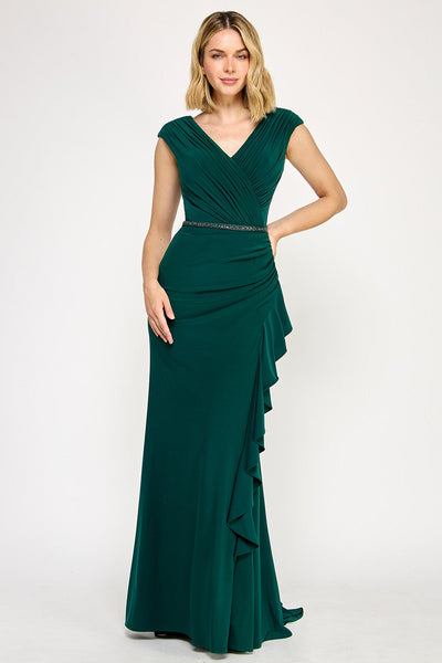 Lenovia 8374 Ruffled Short Sleeve Stretch Evening Dress