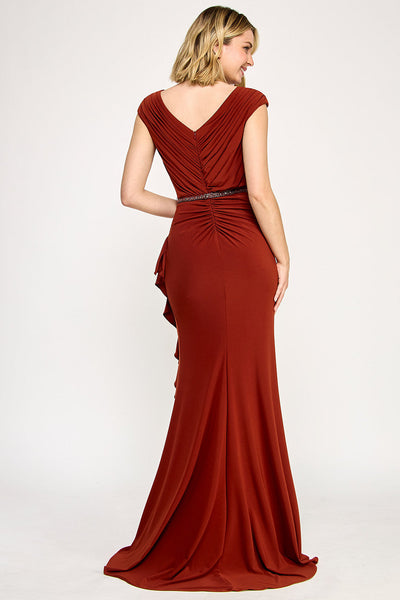 Lenovia 8374 Ruffled Short Sleeve Stretch Evening Dress