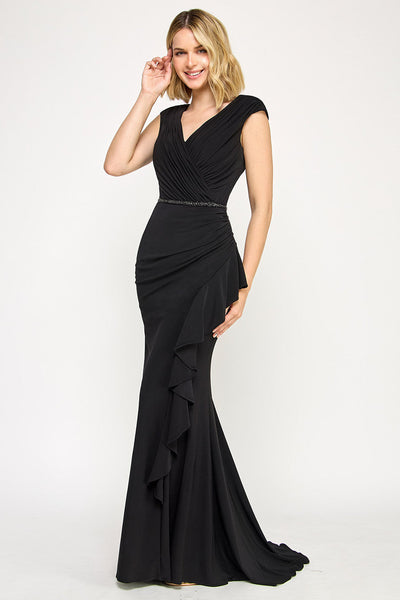 Lenovia 8374 Ruffled Short Sleeve Stretch Evening Dress