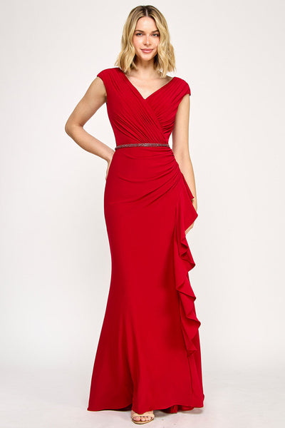 Lenovia 8374 Ruffled Short Sleeve Stretch Evening Dress