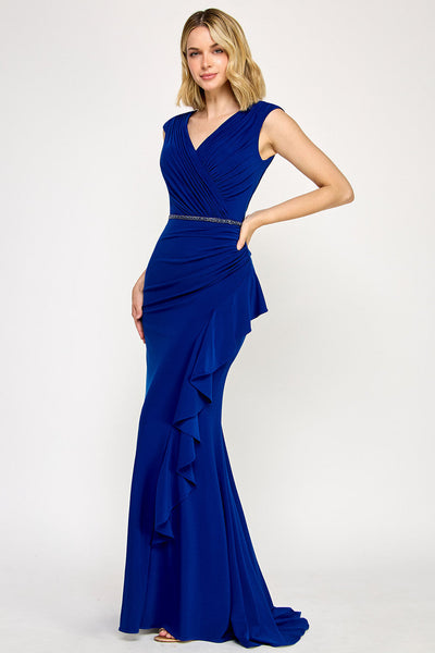 Lenovia 8374 Ruffled Short Sleeve Stretch Evening Dress