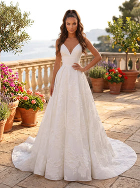 Clarisse 600536 A-Line V-Neck Spaghetti Straps Floral Bridal Gown