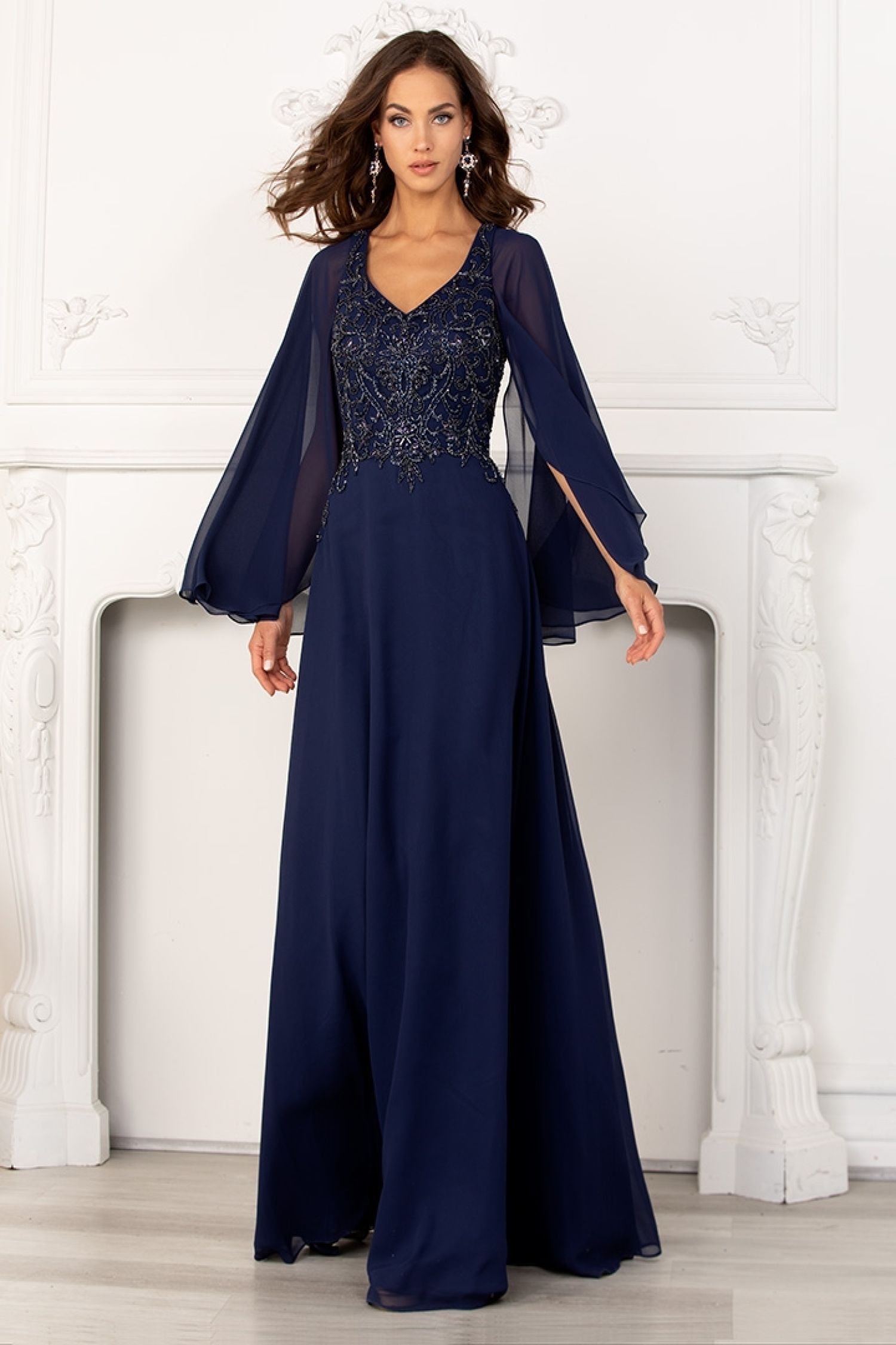 Chiffon Capelet A-line Gown by Lucci Lu 6047W