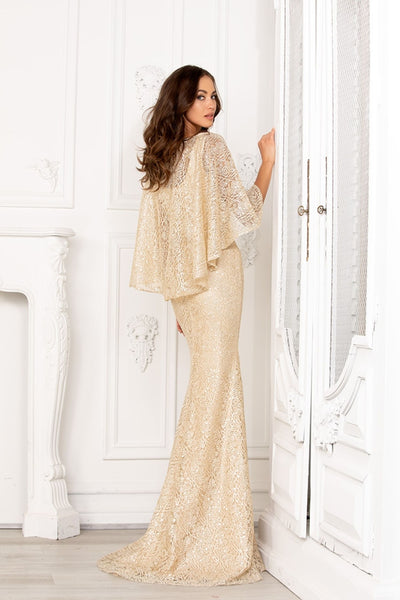 Fitted Embroidered Capelet Gown by Lucci Lu 6048W