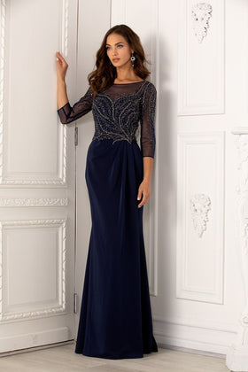 Crepe Fitted Long Sleeve Gown by Lucci Lu 6049W