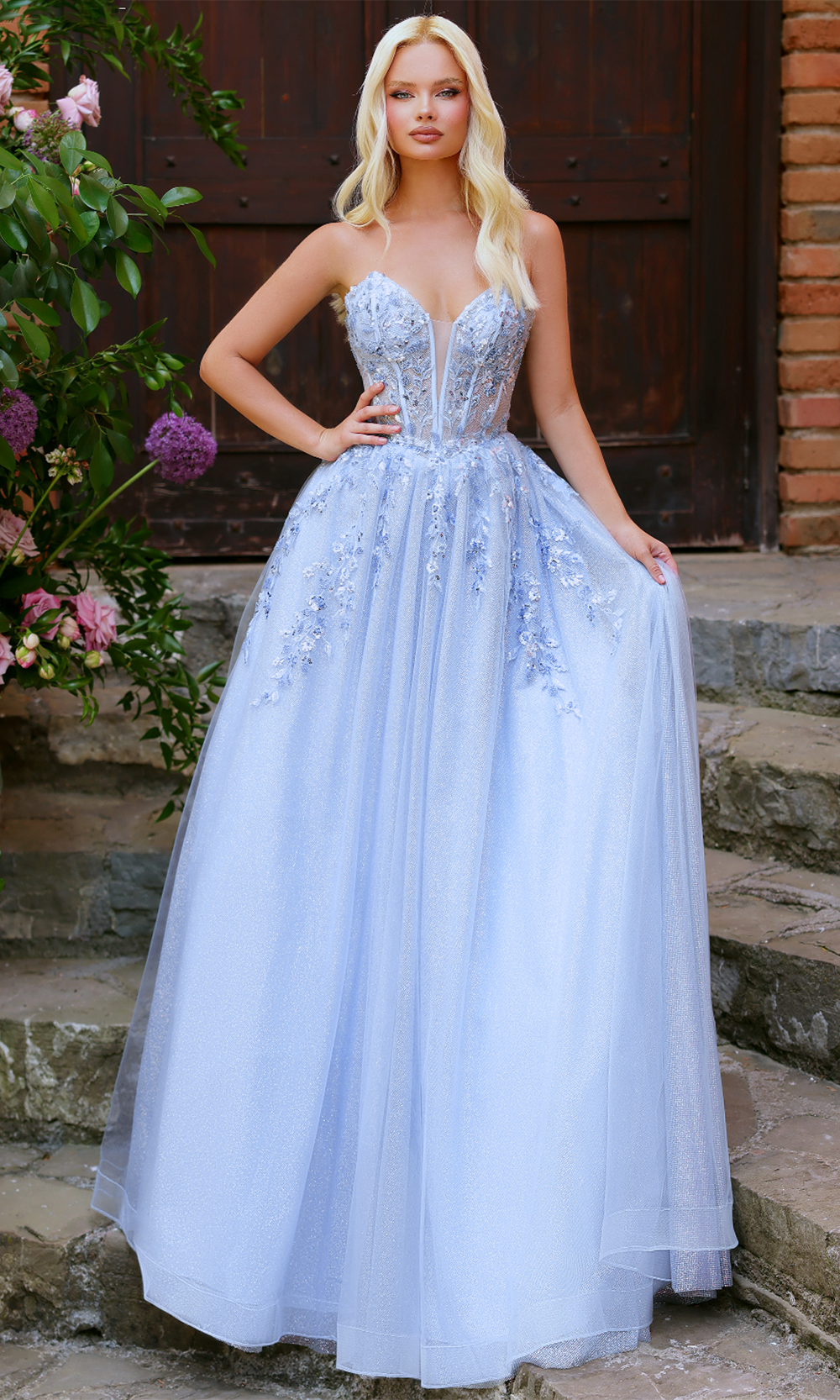 Clarisse 62102 Evening Strapless Beaded Glitter Tulle Dress