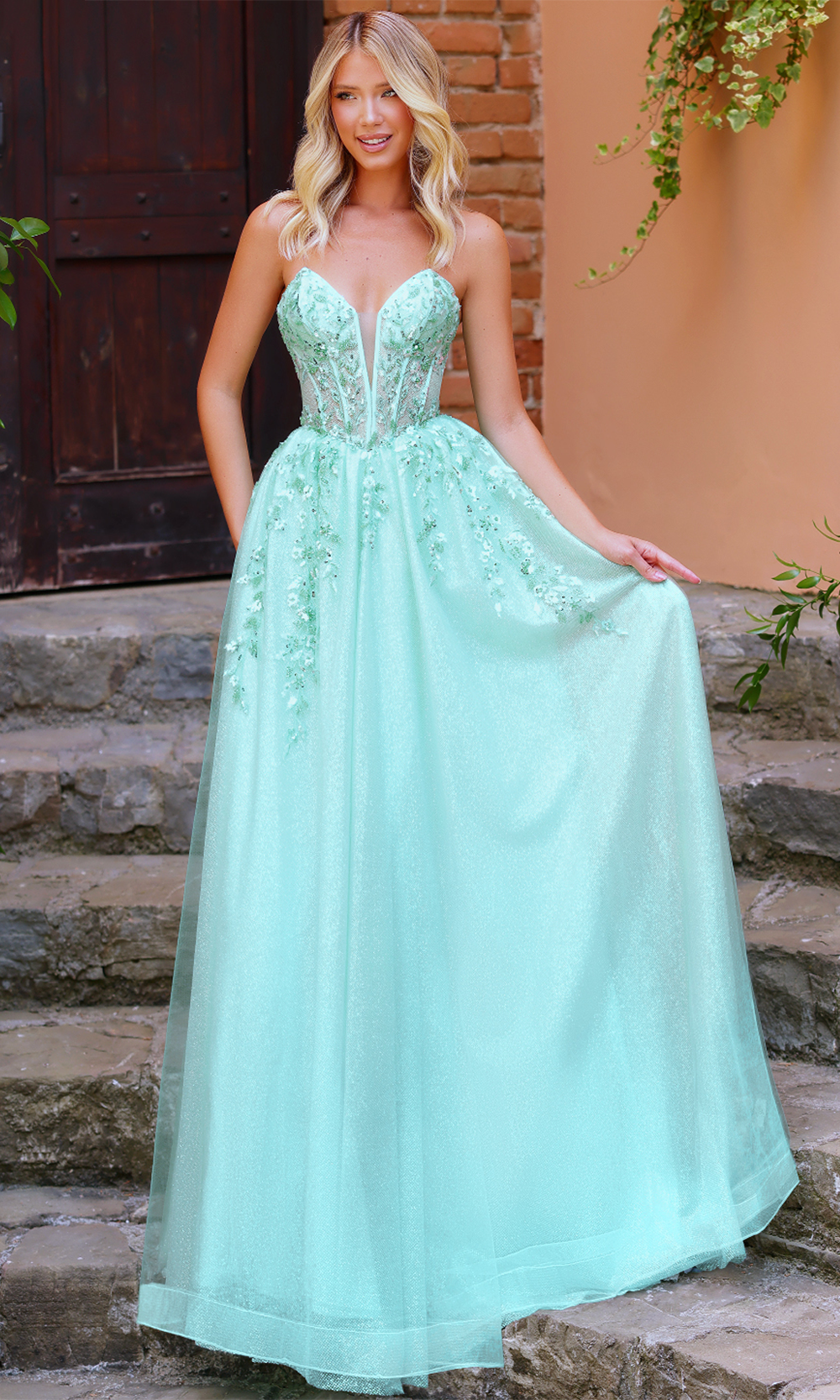 Clarisse 62102 Evening Strapless Beaded Glitter Tulle Dress