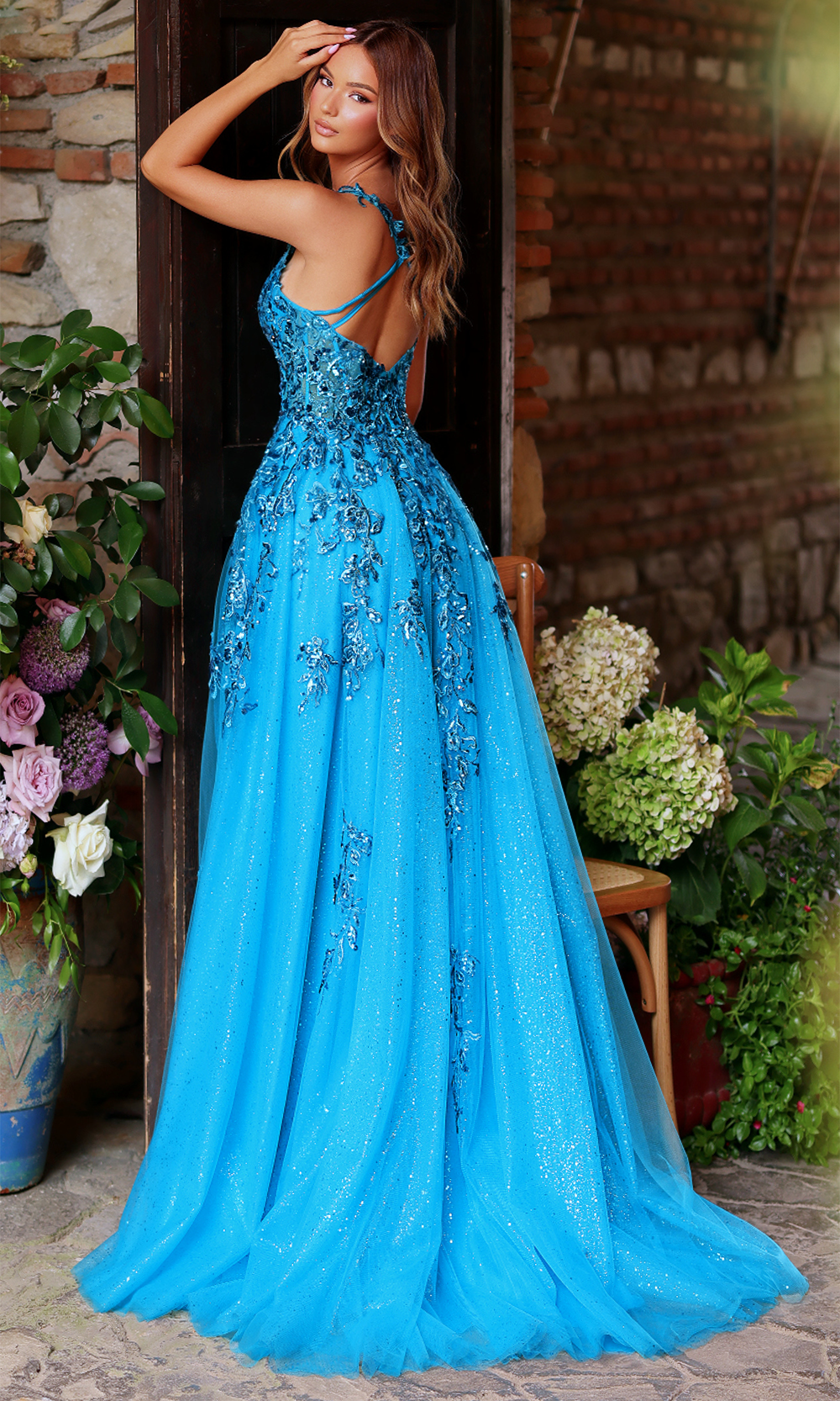 Clarisse 62118 Prom A-Line V-Neck Sequin Floor-Length Glitter Tulle Dress