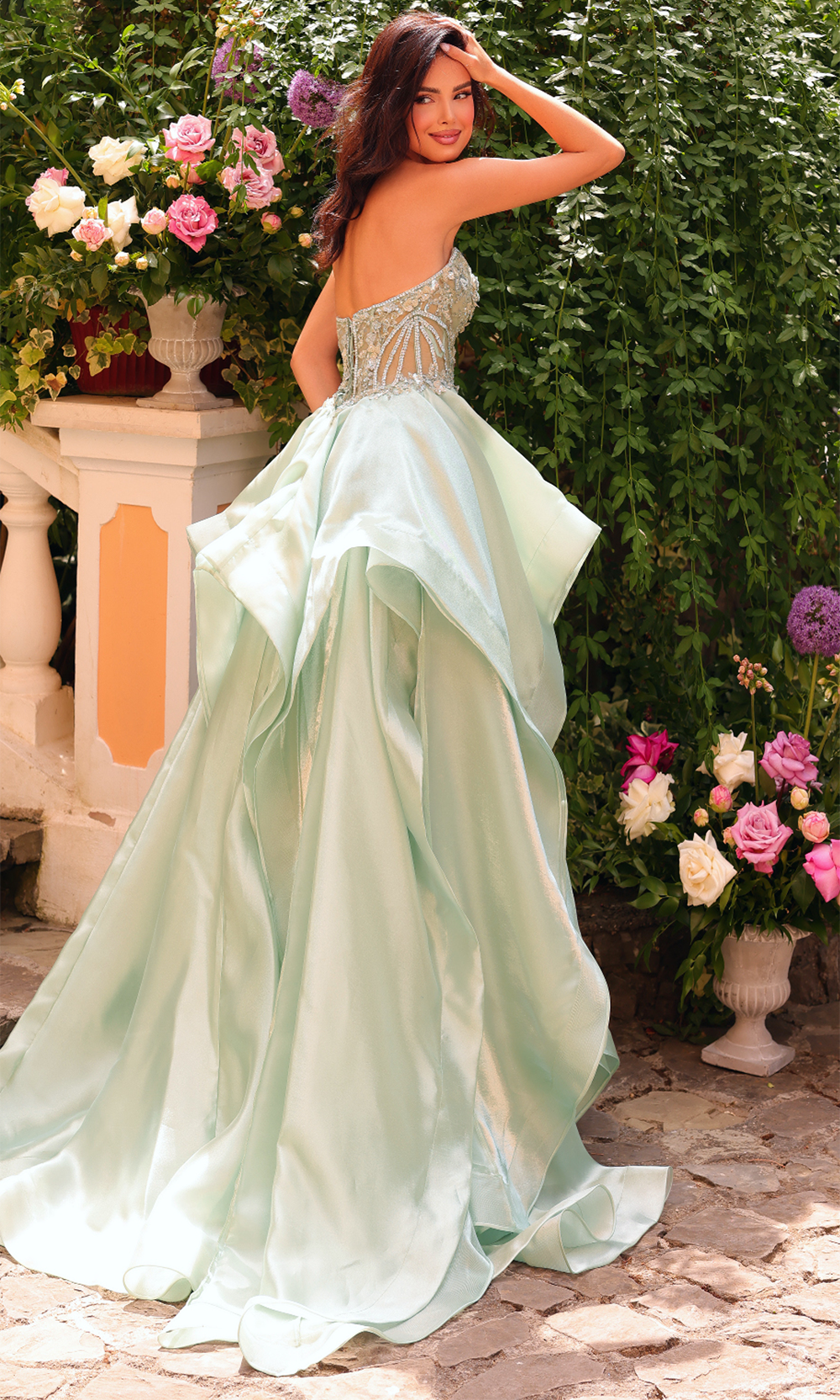 Clarisse 62131 Strapless Beaded Lace Floor-Length Satin Dress