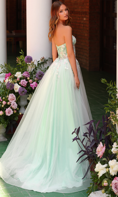 Clarisse 62135 Strapless Lace Corset Floor-Length Glitter Tulle Dress