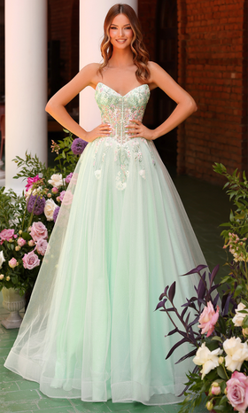 Clarisse 62135 Strapless Lace Corset Floor-Length Glitter Tulle Dress