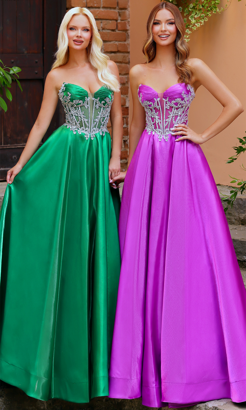 Clarisse 62140 Evening A-Line Strapless Beaded Floor-Length Satin Dress