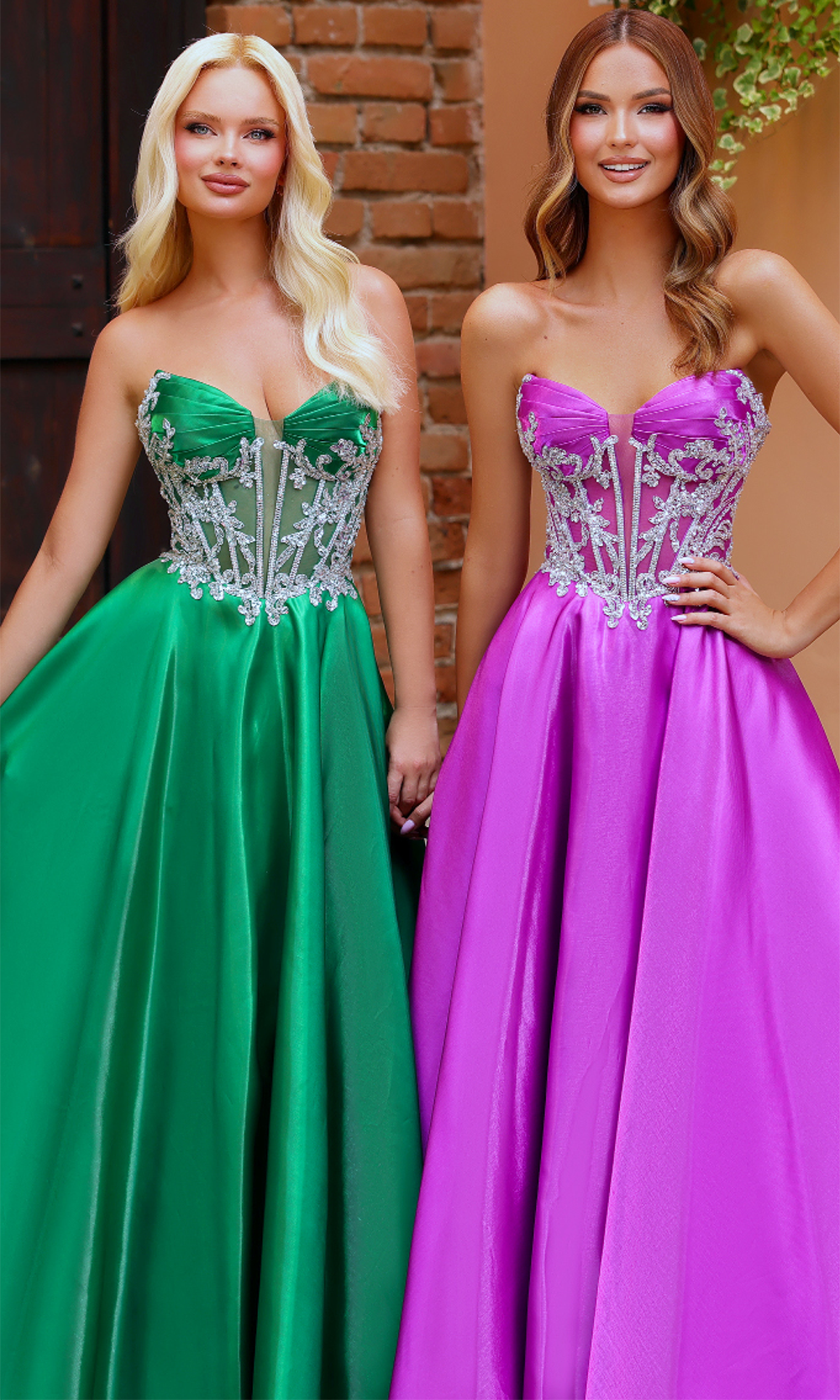 Clarisse 62140 Evening A-Line Strapless Beaded Floor-Length Satin Dress