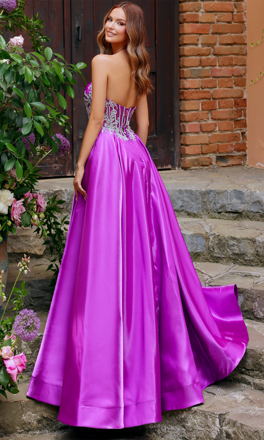 purple prom dress with corset Clarisse 62140 A-Line Sweetheart Lace-Up Back Open Back Satin Color:Sunrise Dillards Clearance Center Prom collection:dresses-midi Sleeve The fabric is high