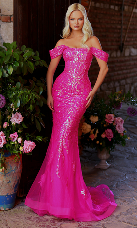 Clarisse 62245 Evening Mermaid Off-Shoulder Sequin Floor-Length Sequin Dress