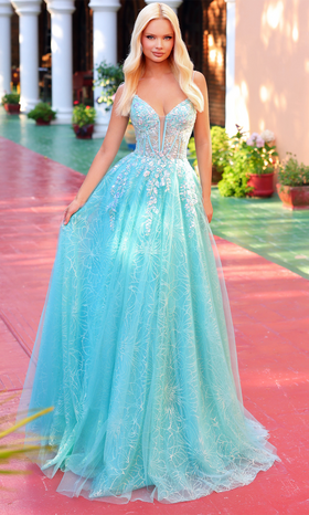 Clarisse 62310 Prom V-Neck Lace Floor-Length Glitter Tulle Dress