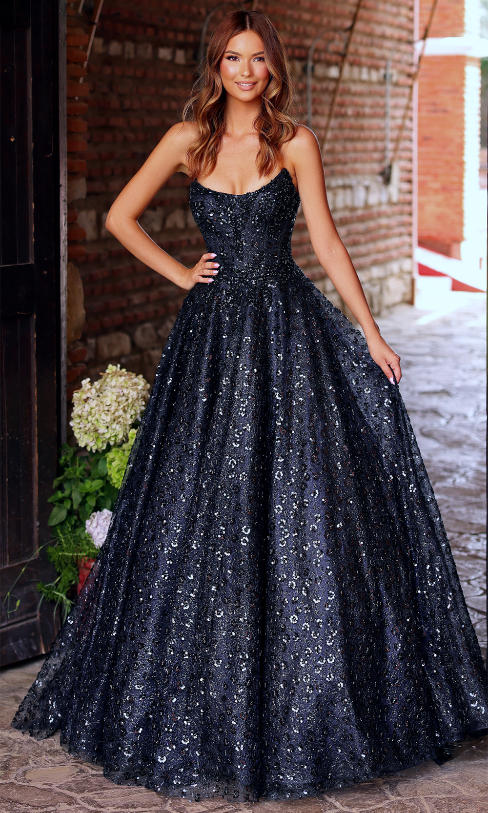 Clarisse 62326 Strapless Beaded Lace Floor-Length Lace Dress