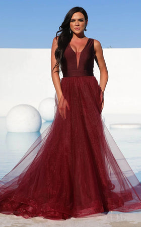 Jessica Angel JA627 Sleeveless A-Line V-Back Court Train Prom Tulle Dress