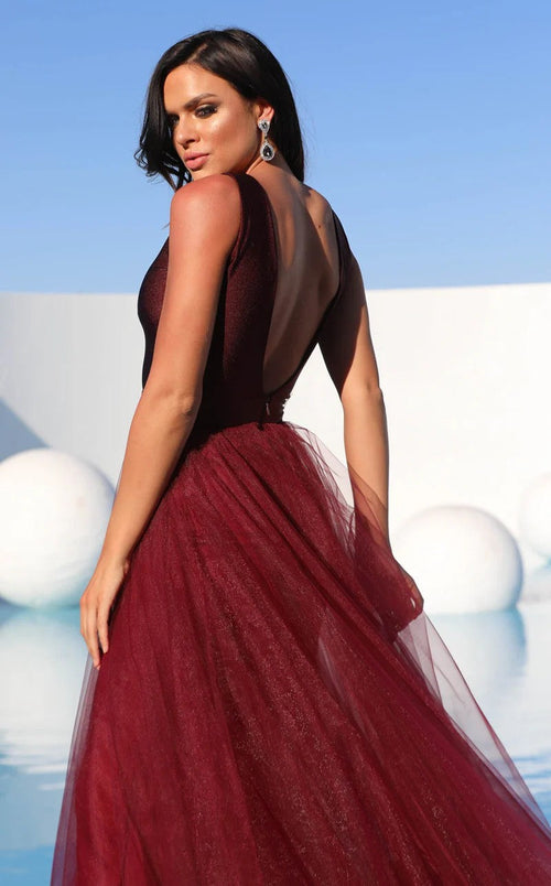 Jessica Angel JA627 Sleeveless A-Line V-Back Court Train Prom Tulle Dress