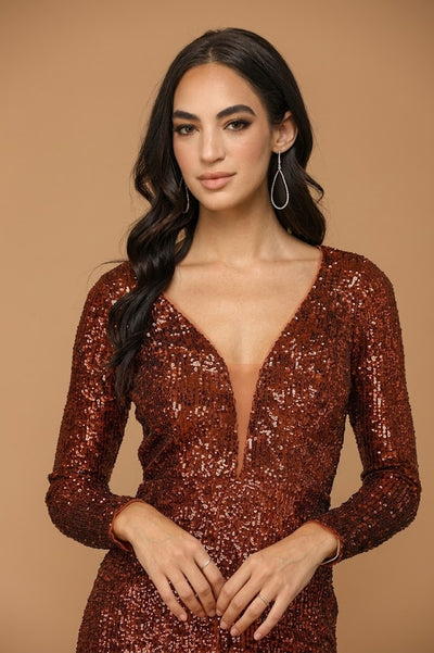 Eva USA 3390 Long Sleeve Sequins Short Cocktail Dress