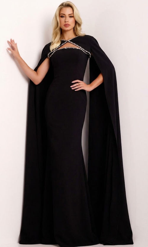 Jovani 44184 - Elegant Strapless Beaded Evening Gown with Cape