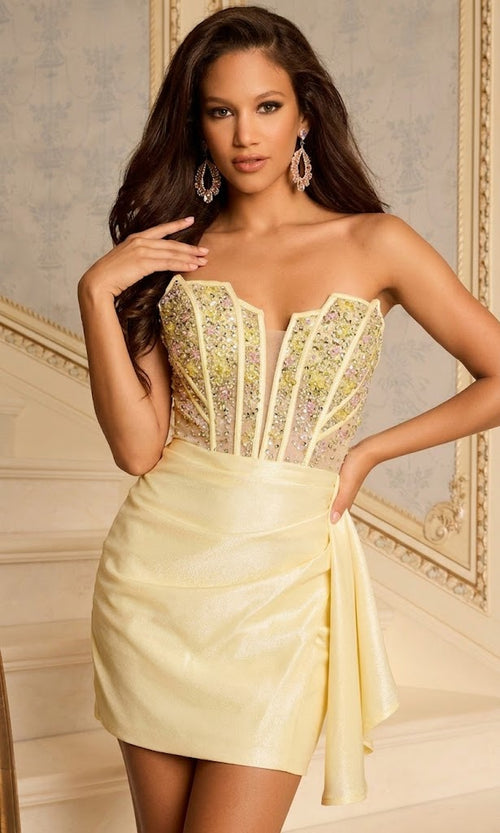 Sequin Corset Draped Mini Dress by Jovani 45824