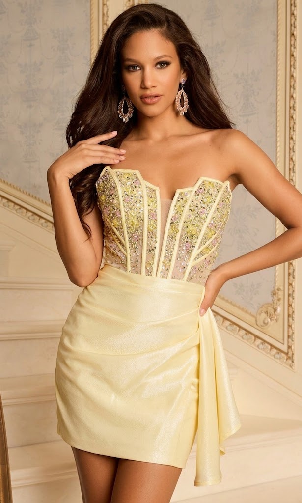 Sequin Corset Draped Mini Dress by Jovani 45824