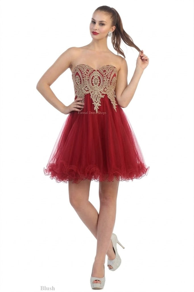 Strapless A Line Embroidered Cute Homecoming Dress MQ1414
