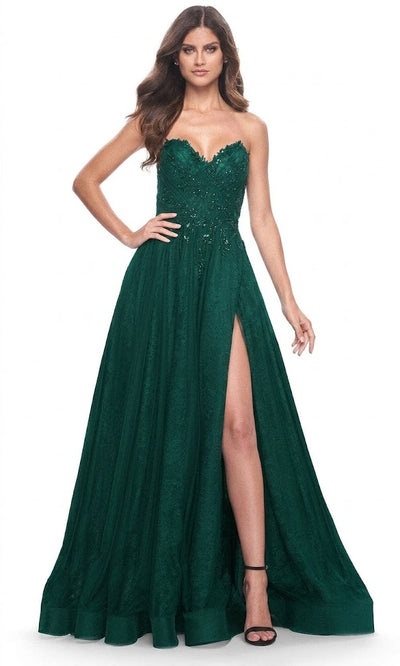 La Femme 31954 Appliqued Strapless A-Line Prom Dress