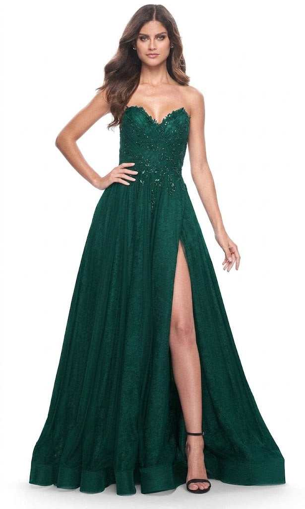 La Femme 31954 Appliqued Strapless A-Line Prom Dress