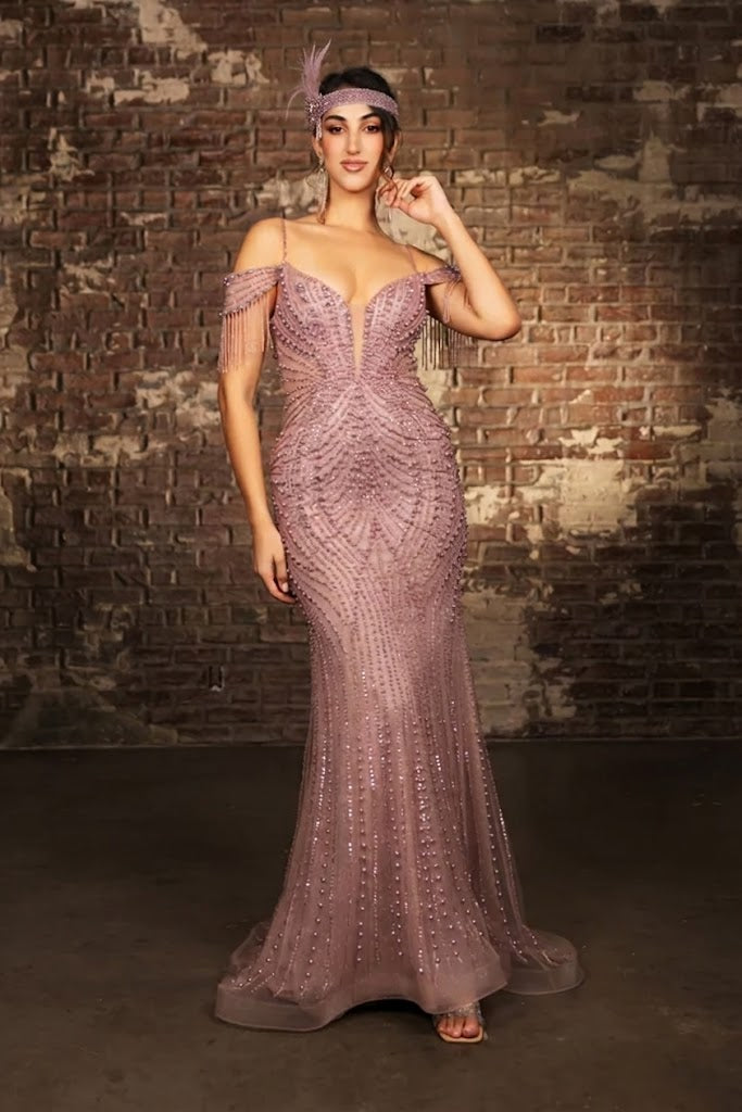 Flapper Dress for Vintage 1920s Outfit in Mauve Style RQ8197