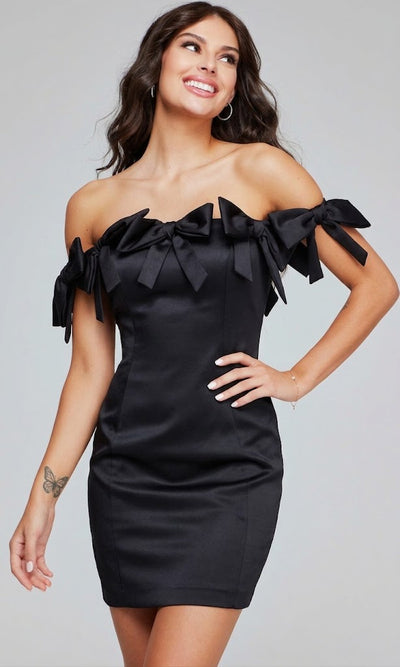 Jovani 40185 - Black Off-Shoulder Short Dress with Bows